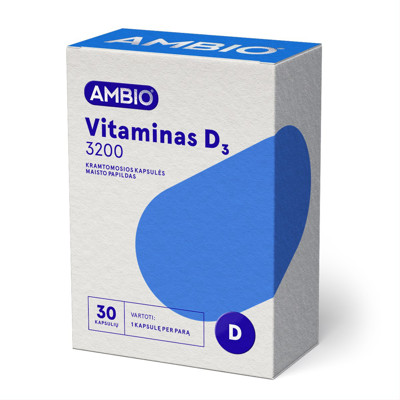 AMBIO vitamīns D3 3200iu, 30 košļājamās kapsulas attēls
