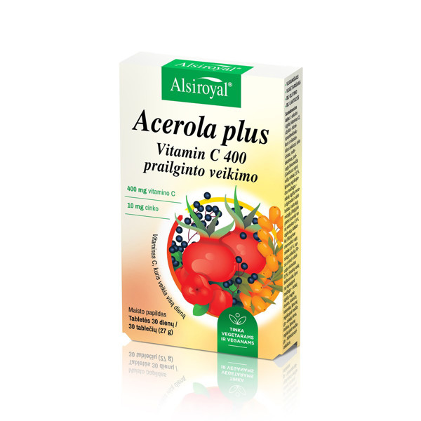 ALSIROYAL ACEROLA PLUS, C vitamīns ar ilgstošu iedarbību, 30 tabletes attēls