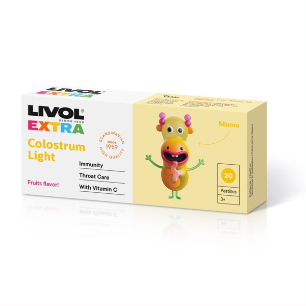 LIVOL EXTRA COLOSTRUM LIGHT, rīkles pastilas, 20 pastilas attēls