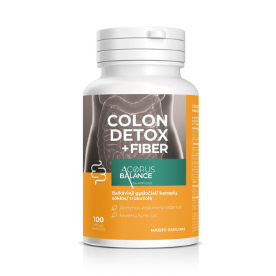 ACORUS BALANCE COLON DETOX+FIBER, šķiedra kapsulās, 100 kapsulas attēls