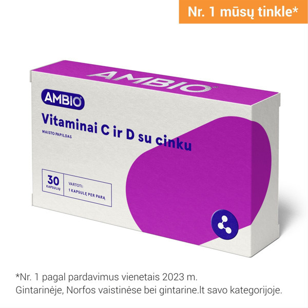 AMBIO vitamīni C un D ar cinku, 30 kapsulas attēls
