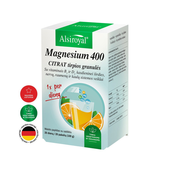 ALSIROYAL MAGNESIUM 400 CITRAT, šķīstošā granula, N20 (derīgums līdz 2024.11.30) attēls