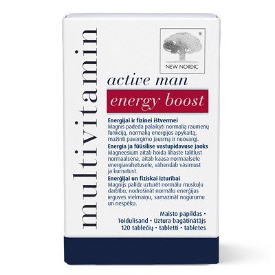 NEW NORDIC MULTIVITAMIN ACTIVE MAN ENERGY BOOST, 120 tabletes attēls