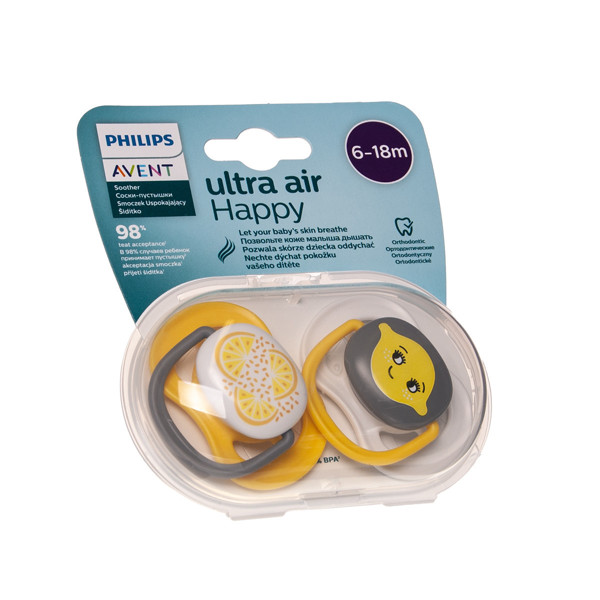 PHILIPS AVENT ULTRA AIR, silikona knupis, 6-18 mēn., Citrons, SCF080/18 attēls