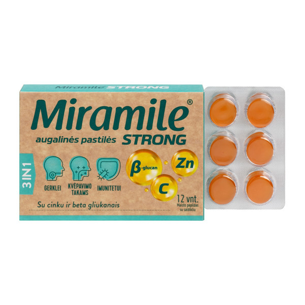 MIRAMILE STRONG ar cinku ir beta gliukāniem, augu pastilas, N12 attēls