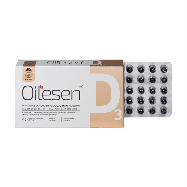 OILESEN VITAMIN D3 4000 ar melno ikru eļļu, 40 kapsulas attēls