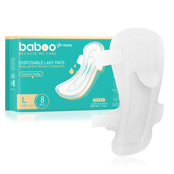 BABOO Pēcdzemdību biksīšu ieliktņi, 6 izmērs, 425 mm, 8 gab.