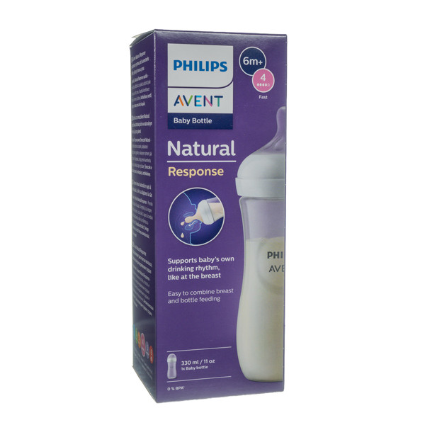 PHILIPS AVENT, buteliukas "Natural Response", su greitos tėkmės žinduku. SCY906/01, 330 ml