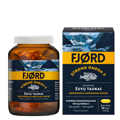 FJORD STRONG OMEGA-3, žuvų taukai, 80 kapsulių