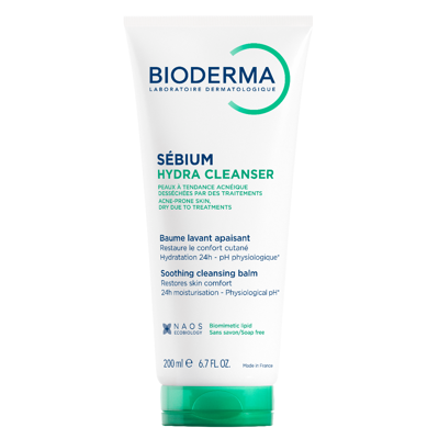 BIODERMA SEBIUM HYDRA CLEANSER, raminamasis prausiamasis balzamas į spuogus linkusiai odai, 200 ml