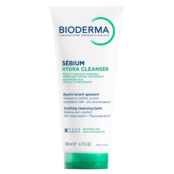 BIODERMA SEBIUM HYDRA CLEANSER, raminamasis prausiamasis balzamas į spuogus linkusiai odai, 200 ml