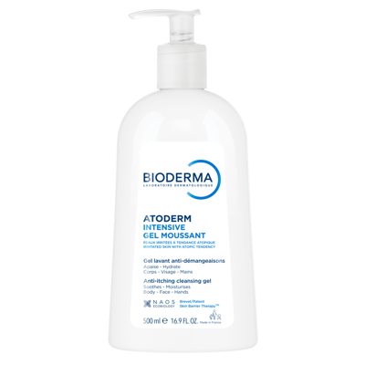 BIODERMA ATODERM INTENSIVE GEL MOUSSANT, švelnus gelinis prausiklis labai sausai ir atopiškai odai, bekvapis, 500 ml
