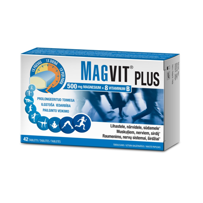 MAGVIT PLUS, 500 mg magnio ir 8 B grupės vitaminai, 42 tabletės