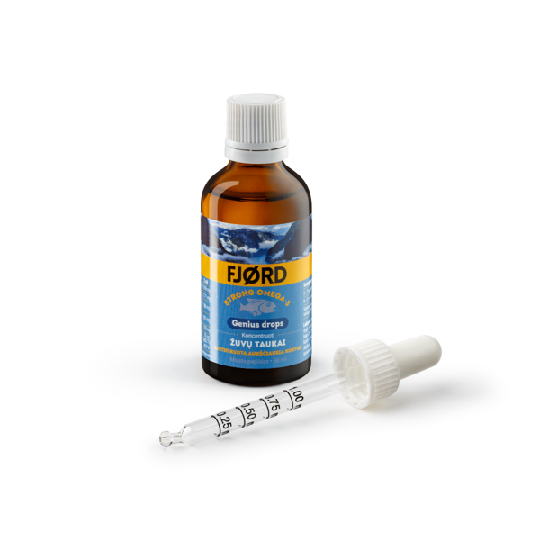 FJORD STRONG OMEGA-3, genius drops, žuvų taukai, lašai, 50 ml