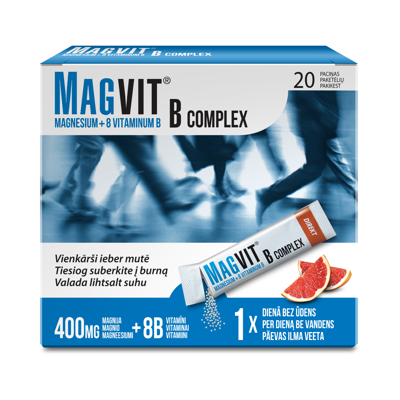 MAGVIT B COMPLEX, tirpios granulės burnoje, 20 vnt. 