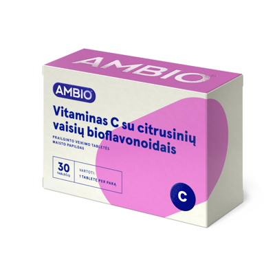 AMBIO VITAMINAS C 500 mg PRAILGINTO POVEIKIO SU CITRUSINIŲ VAISIŲ BIOFLAVONOIDAIS, 30 tablečių