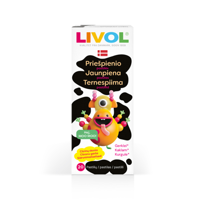 LIVOL EXTRA COLOSTRUM STRONG, čiulpiamosios pastilės gerklei, 20 pastilių