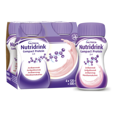 NUTRICIA NUTRIDRINK PROTEIN, 125ml, braškių skonio gėrimas, 4 vnt. 