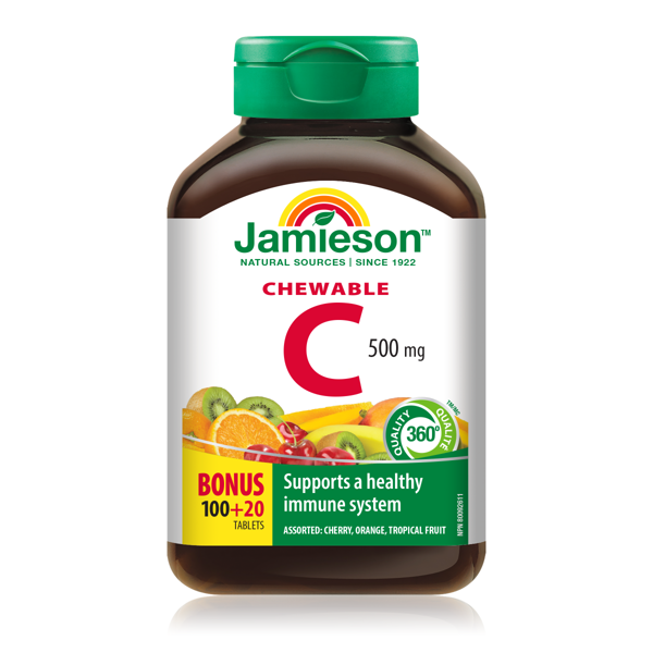 JAMIESON VITAMINAS C MIX, 500 mg, 120  kramtomųjų tablečių