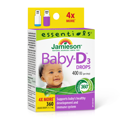 JAMIESON BABY-D, vitaminas D3, 400 TV (10 mcg), lašai kūdikiams, 11,4 ml