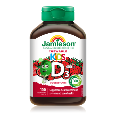 JAMIESON VITAMINAS D3, vaikams, 400 TV (10µg), 100 kramtomųjų tablečių