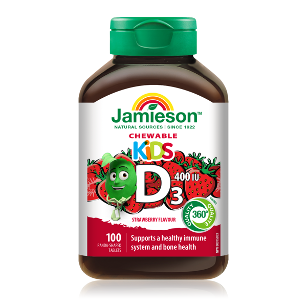 JAMIESON VITAMINAS D3, vaikams, 400 TV (10µg), 100 kramtomųjų tablečių