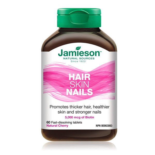 JAMIESON HAIR SKIN NAILS (Biotin), 5000 mcg, 60 kramtomųjų tablečių