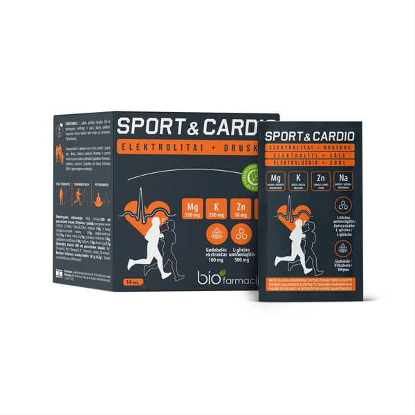 SPORT&CARDIO bioMagnis + bioKalis, elektrolitai + druskos, milteliai, geriamajam tirpalui ruošti, 14 vnt