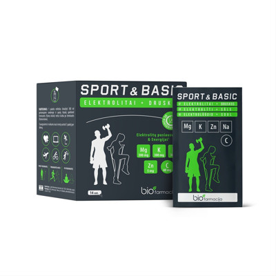 SPORT&BASIC bioMagnis + bioKalis, elektrolitai + druskos, milteliai, 14 pakelių